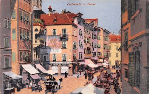 Cartolina Bozen Obstmarkt Bolzano mercato della frutta illustrata