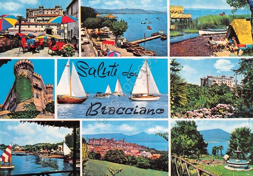 Cartolina Bracciano vedute varie mare panorama barche spiaggia camping anni …