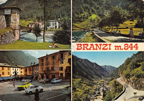 Cartolina Branzi 4 vedute piazza paese panorama (Bergamo)