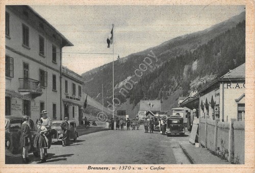 Cartolina Brennero Confine auto d'epoca animata anni '30