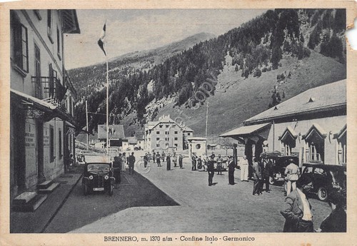 Cartolina Brennero Confine Italo Germanico auto militari 1940