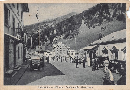 Cartolina Brennero Confine Italo Germanico auto militari 1940