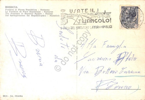 Cartolina Brescia Fontana Notturno timbro a targhetta Stradale 1969