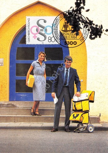 Cartolina Briefzusteller und Annahmebeamtin Deutsche Post timbro filatelico 1984