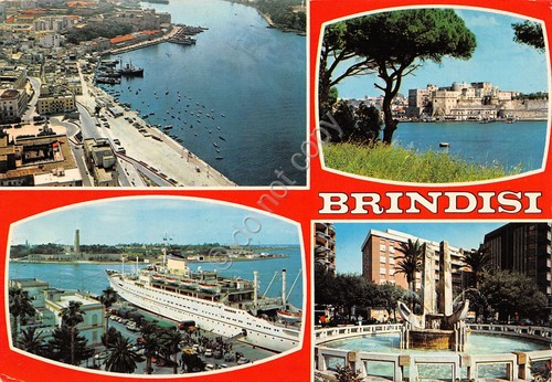 Cartolina Brindisi veduta aerea nave fontana Piazza Cairoli