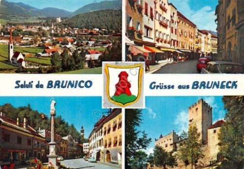 Cartolina Brunico vedute varie paese 1970