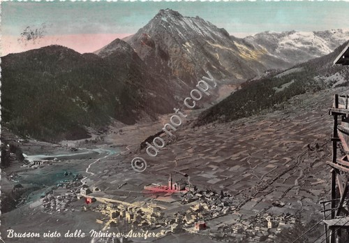 Cartolina Brusson Panorama da miniere aurifere 1958