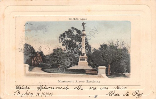 Cartolina Buenos Aires Monumento Alvear Recoleta 1904