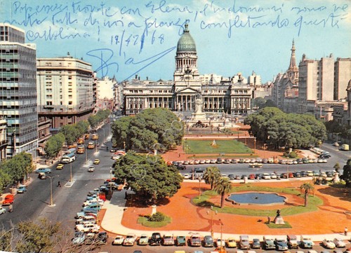 Cartolina Buenos Aires Plaza Congreso auto d'epoca 1968