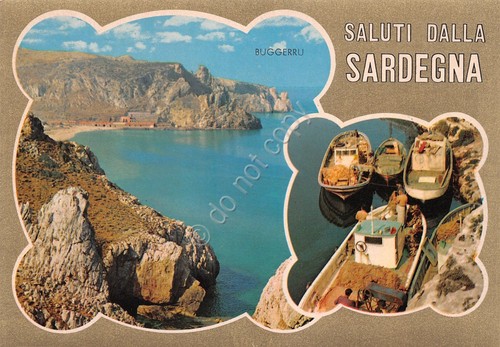 Cartolina Buggerro vedute costa e barche pescatori
