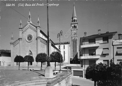 Cartolina Buia del Friuli Chiesa e Banca Cattolica