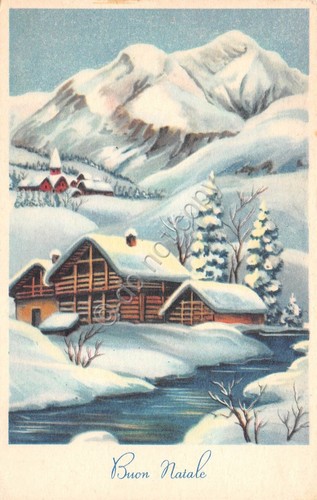 Cartolina Buon Natale montagne chalet neve