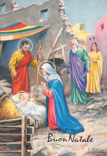 Cartolina Buon Natale Natività illustrata A. Collino