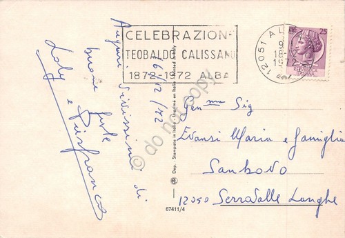 Cartolina Buon Natale timbro a targhetta Celebrazione Teobaldo Calissano Alba …