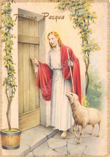 Cartolina Buona Pasqua Gesù e agnello 1977