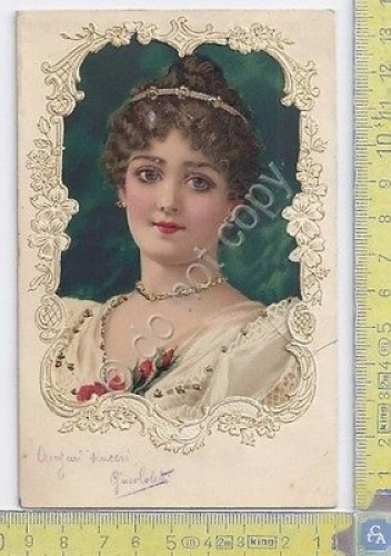 Cartolina busto di dama particolari in oro - ricamo in …