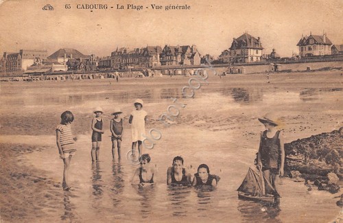 Cartolina Cabourg Plage vue generale animee 1927 tassata