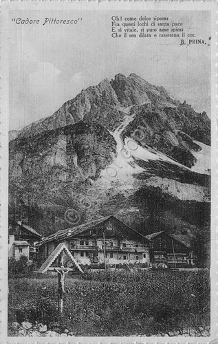 Cartolina Cadore panorama poesia Prina Crocefisso 1930