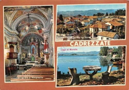 Cartolina Cadrezzate vedute parrocchia interno panorama lago 1976