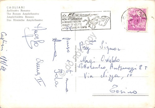Cartolina Cagliari Anfiteatro Romano Timbro a targhetta PT 1962
