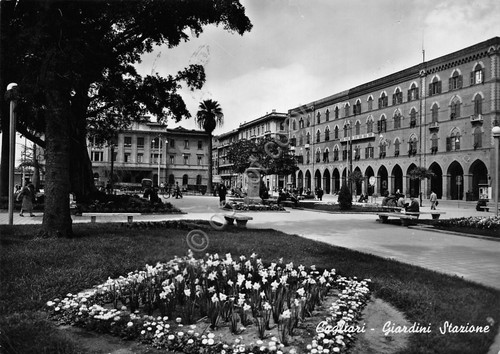 Cartolina Cagliari Giardini Stazione 1955 timbro visitate Sardegna