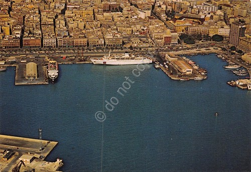 Cartolina Cagliari Panorama aereo Porto e Via Roma 1980