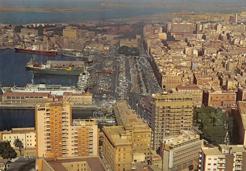 Cartolina Cagliari panorama con porto case