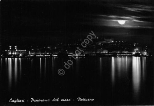 Cartolina Cagliari Panorama dal mare notturno 1951