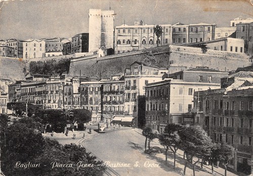 Cartolina Cagliari Piazza Yenne Bastione Santa Croce 1953