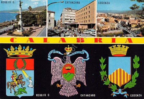 Cartolina Calabria grafica vedute varie stemma anni '80
