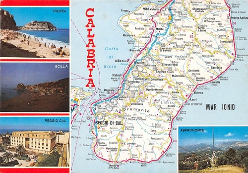 Cartolina Calabria Saluti da Vedutine e cartina (Altre tematiche)