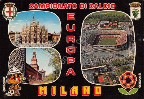 Cartolina Calcio Campionato Europa 80 Milano vedute varie stadio