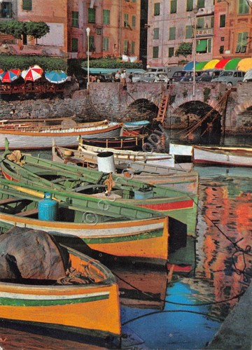Cartolina Camogli 1964 barche pescatori in porto