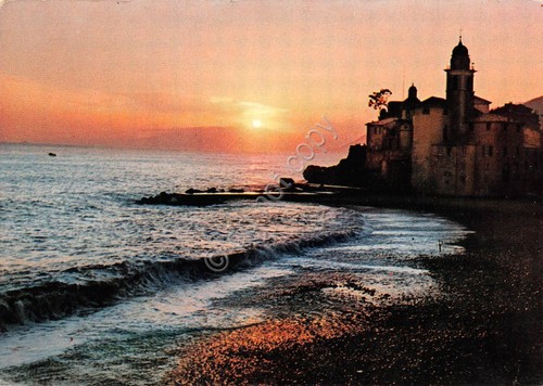 Cartolina Camogli spiaggia al tramonto 1967