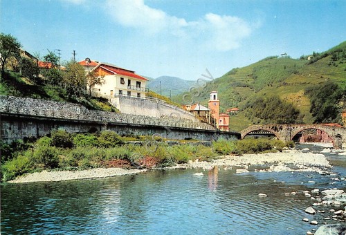Cartolina Campo Ligure panorama parziale 1969 fiume ponte