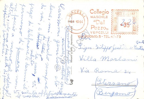 Cartolina Cane cocker Timbro a targhetta Collegio Dal Pozzo Vercelli …