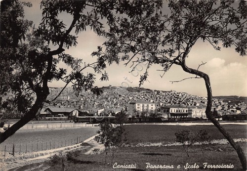 Cartolina Canicattì Panorama e Scalo Ferroviario 1959
