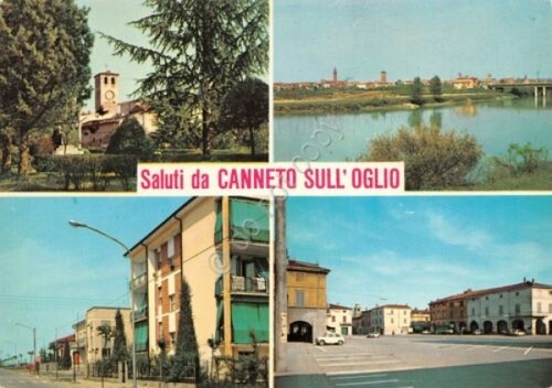 Cartolina Canneto sull' Oglio vedute paese
