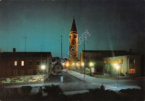 Cartolina Caorle Campo Chiesa e campanile notturno