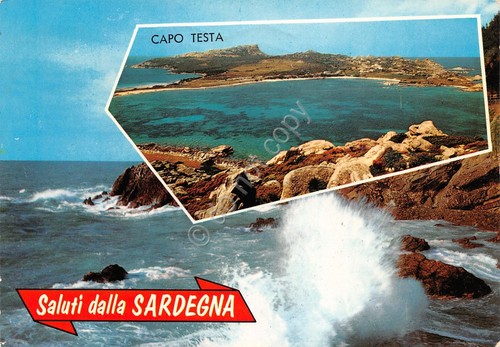 Cartolina Capo Testa vedute 1974 grafica (Sassari)