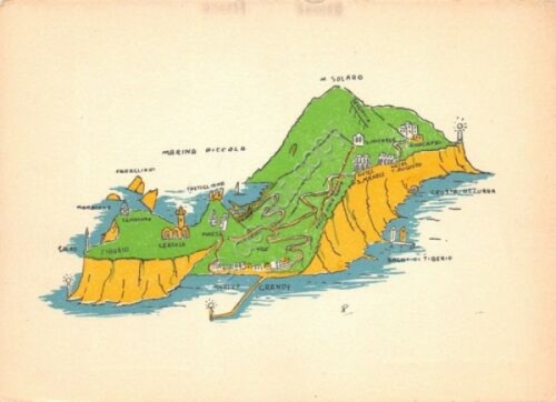 Cartolina Capri isola illustrata da Rino Serie B