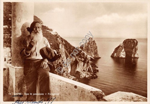 Cartolina Capri Pescatore e Faraglioni 1939