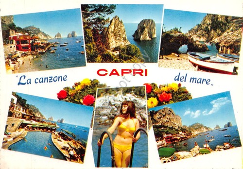 Cartolina Capri vedute varie grafica pin up centro anni '60