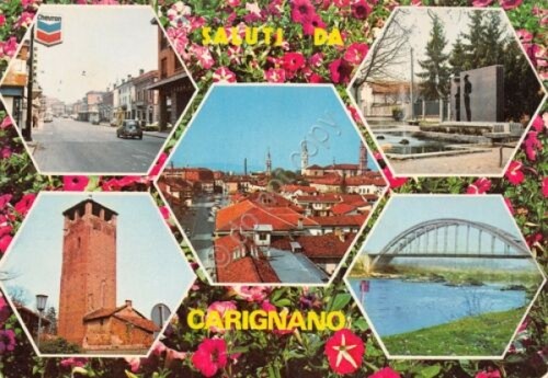 Cartolina Carignano vedute (Torino)