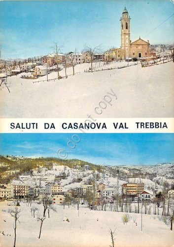 Cartolina Casanova Val Trebbia Rovegno vedute con neve 1980