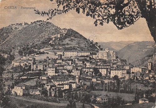 Cartolina Cascia panorama dall'alto 1952