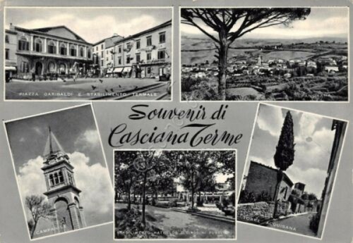 Cartolina Casciano Terme vedute 1962 (Pisa)