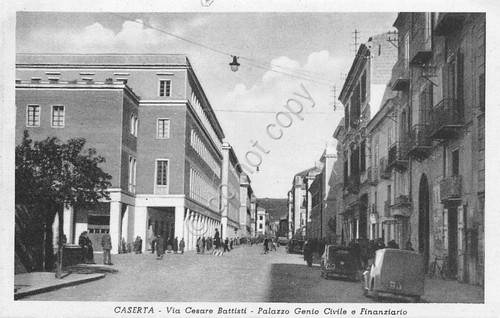 Cartolina Caserta Via C. Battisti Palazzo Genio Civile animata anni …