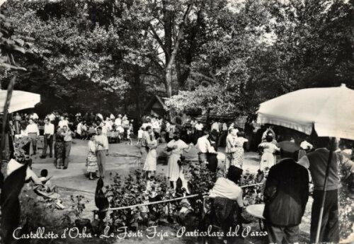 Cartolina Castelletto d'Orba Fonti Feja parco animata 1955