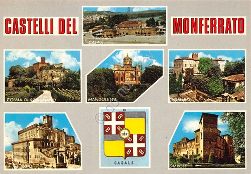 Cartolina Castelli del Monferrato vedute varie località cartolina grafica